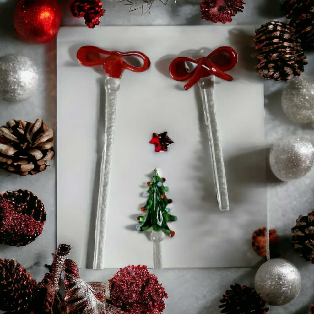Holiday Glass Swizzle Sticks Drink Cocktail Stirrers 10